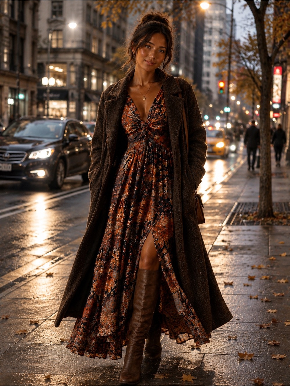 Angie Bohemian Paisley tiered Rust and Navy Floral Tie-Front Midi/Maxi - Picture 4 of 13